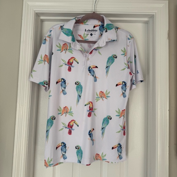 CHUBBIES The Dude Where's Macaw Performance Polo Small Bird White Stretch - Picture 2 of 5